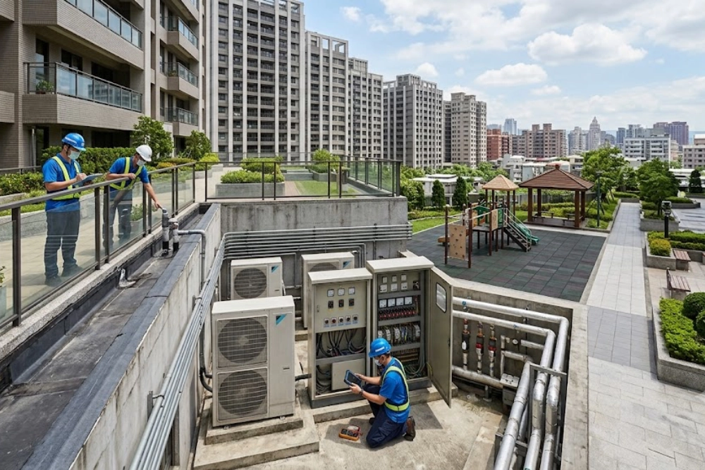聖揚機構機電區冷氣主機與配電箱檢查作業