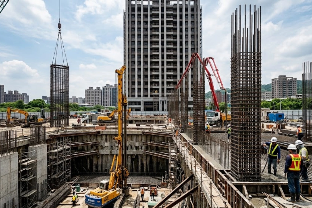 聖揚機構工地基礎開挖與鋼筋籠吊裝作業